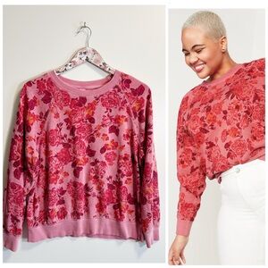 OLD NAVY Easy Vintage Floral Crew Neck Sweatshirt Dyed S Small Pink Red